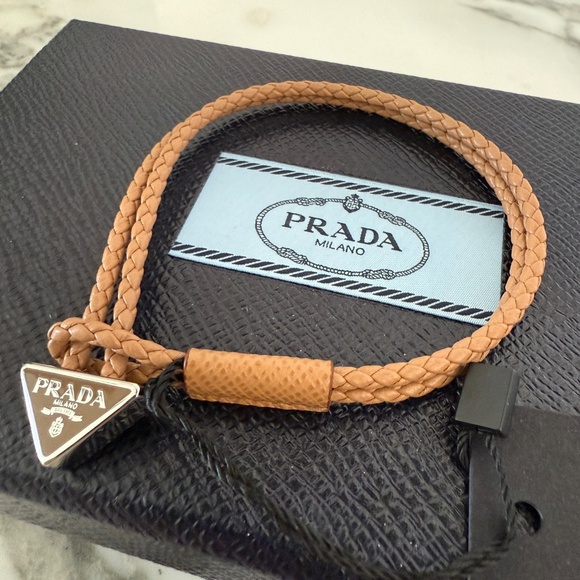 Prada 2IB288 Unisex double strand Bracelet In Brown Nappa Leather w/charm - Picture 2 of 11